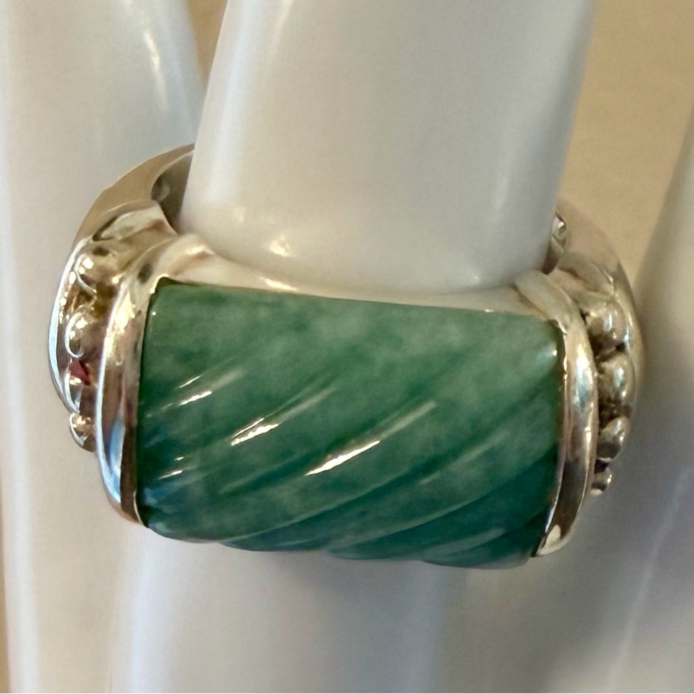 Judith Ripka Sterling Silver and Jade Ring, Sz 6.75